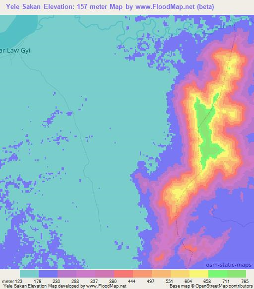 Yele Sakan,Myanmar Elevation Map