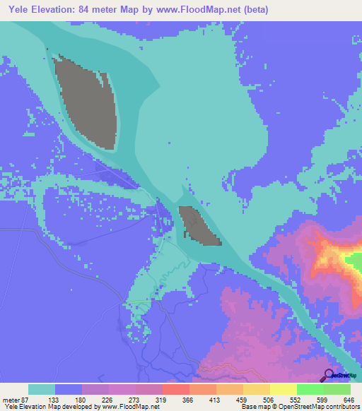 Yele,Myanmar Elevation Map