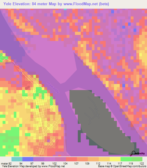 Yele,Myanmar Elevation Map