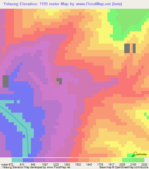 Yelaung,Myanmar Elevation Map