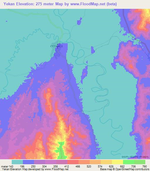 Yekan,Myanmar Elevation Map