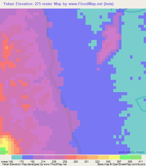 Yekan,Myanmar Elevation Map