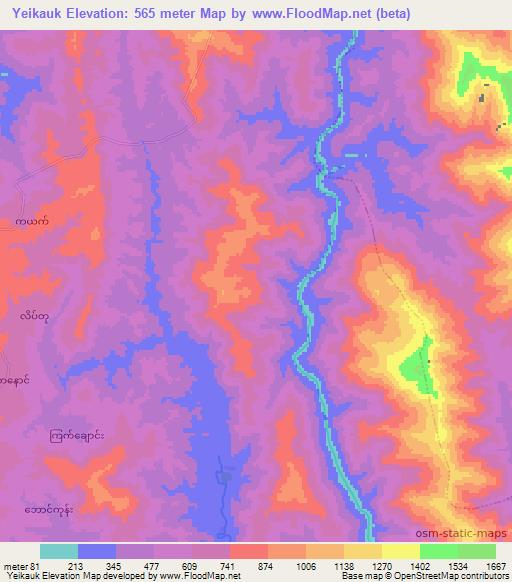 Yeikauk,Myanmar Elevation Map