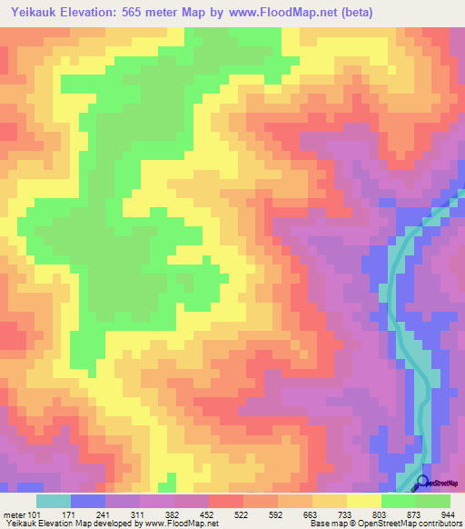 Yeikauk,Myanmar Elevation Map