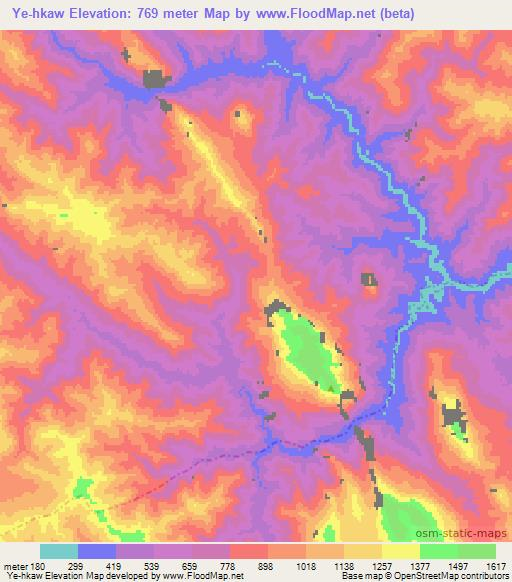 Ye-hkaw,Myanmar Elevation Map