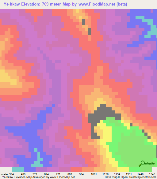 Ye-hkaw,Myanmar Elevation Map