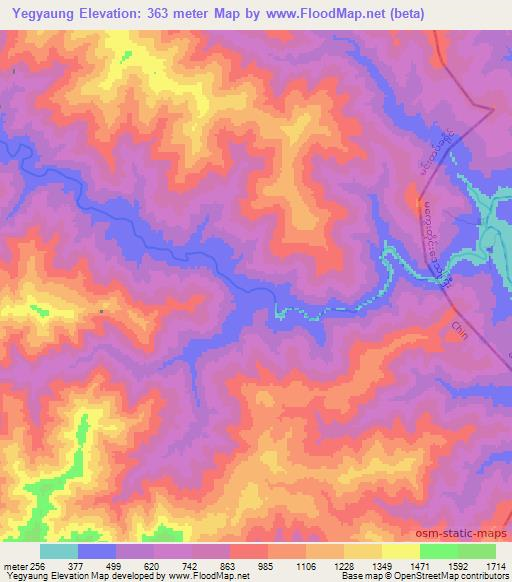 Yegyaung,Myanmar Elevation Map