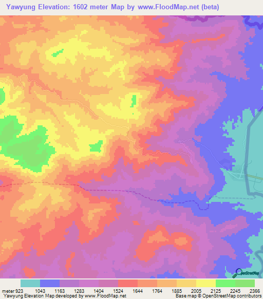 Yawyung,Myanmar Elevation Map