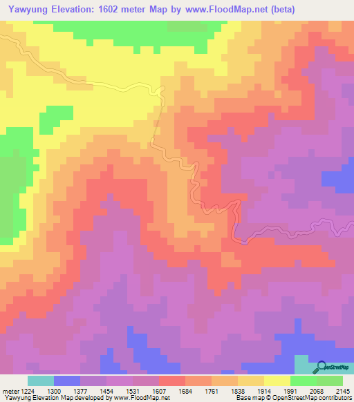 Yawyung,Myanmar Elevation Map