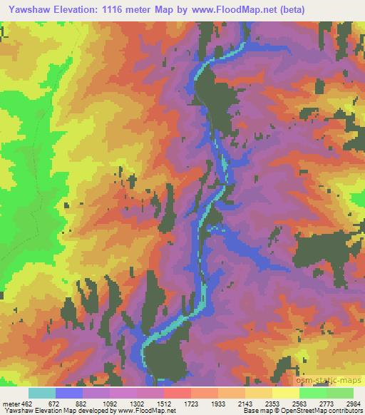 Yawshaw,Myanmar Elevation Map