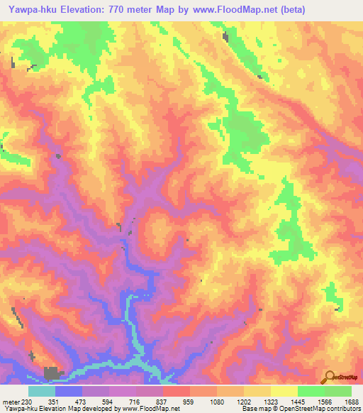 Yawpa-hku,Myanmar Elevation Map