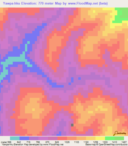 Yawpa-hku,Myanmar Elevation Map