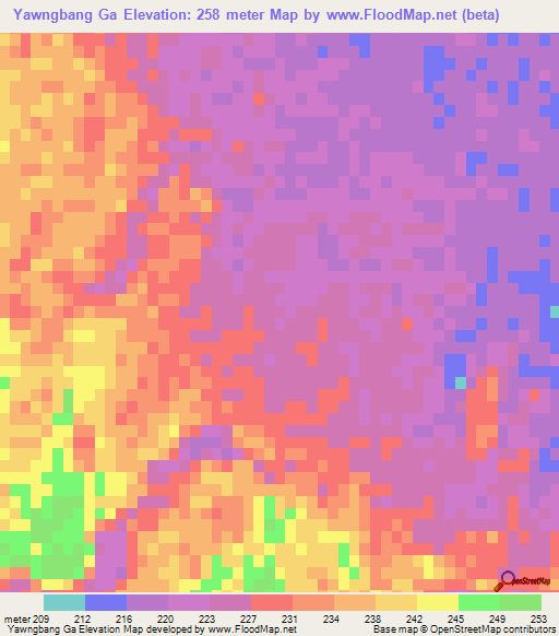 Yawngbang Ga,Myanmar Elevation Map