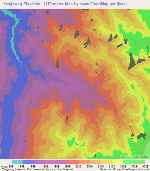 Yawjawng,Myanmar Elevation Map