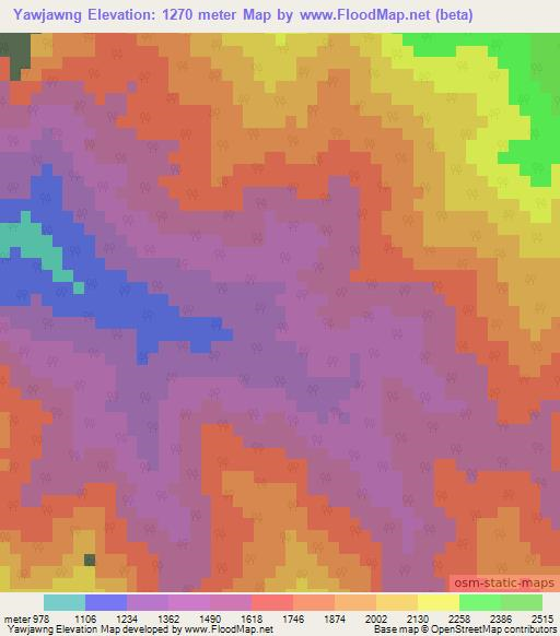 Yawjawng,Myanmar Elevation Map