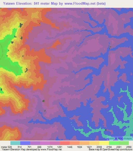 Yatawn,Myanmar Elevation Map