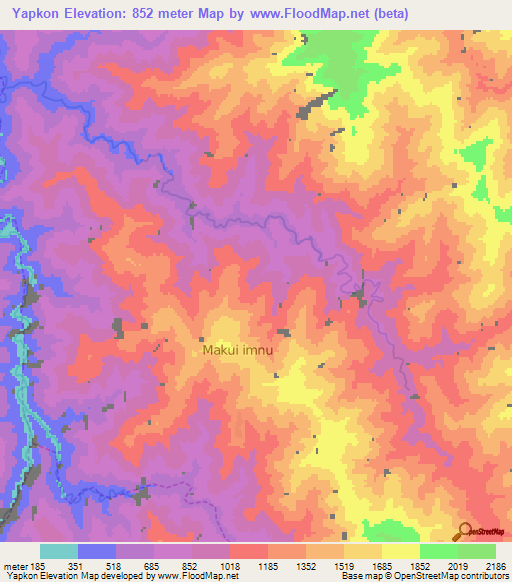 Yapkon,Myanmar Elevation Map