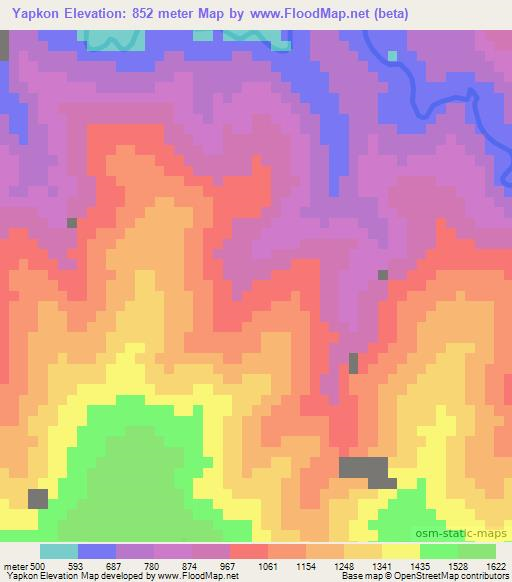 Yapkon,Myanmar Elevation Map