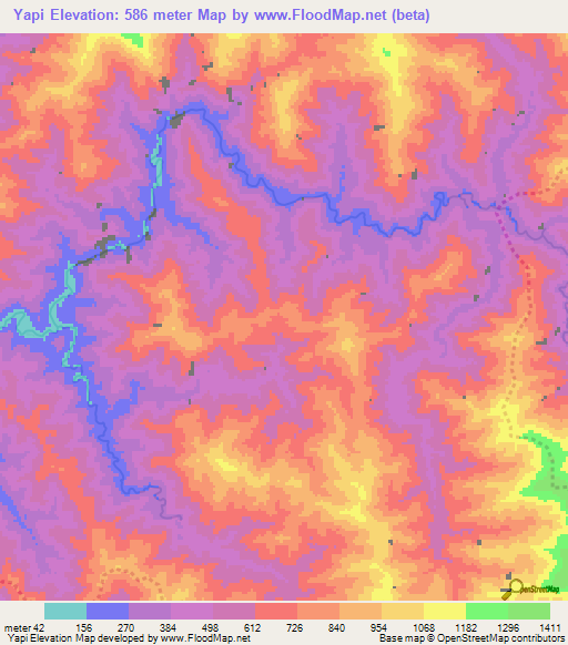 Yapi,Myanmar Elevation Map