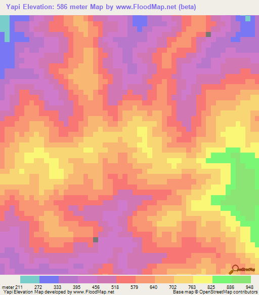 Yapi,Myanmar Elevation Map