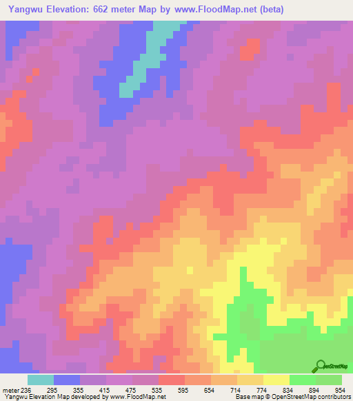 Yangwu,Myanmar Elevation Map