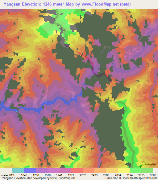 Yangsan,Myanmar Elevation Map