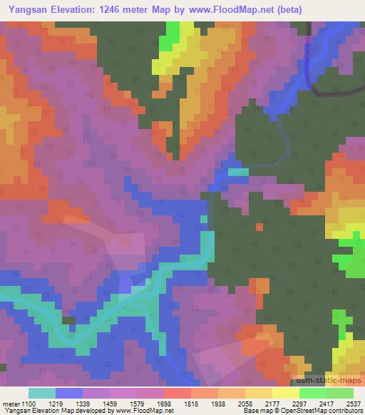 Yangsan,Myanmar Elevation Map