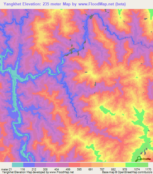 Yangkhet,Myanmar Elevation Map