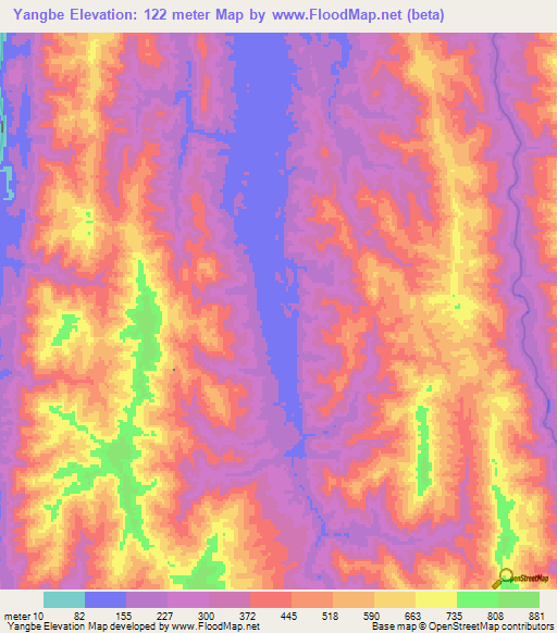 Yangbe,Myanmar Elevation Map