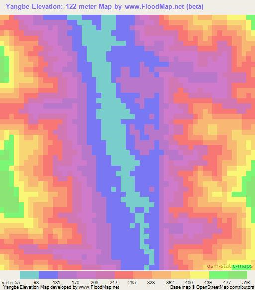 Yangbe,Myanmar Elevation Map