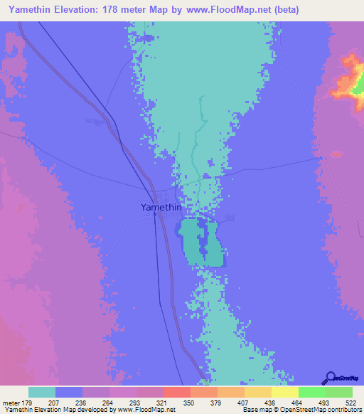 Yamethin,Myanmar Elevation Map