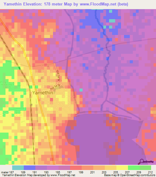 Yamethin,Myanmar Elevation Map