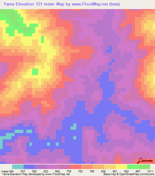 Yama,Myanmar Elevation Map