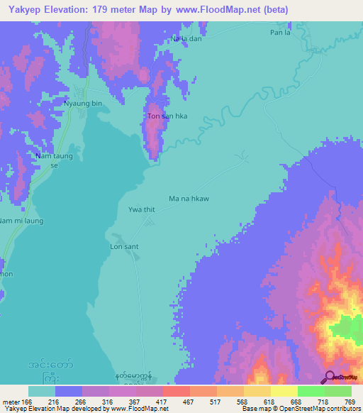 Yakyep,Myanmar Elevation Map