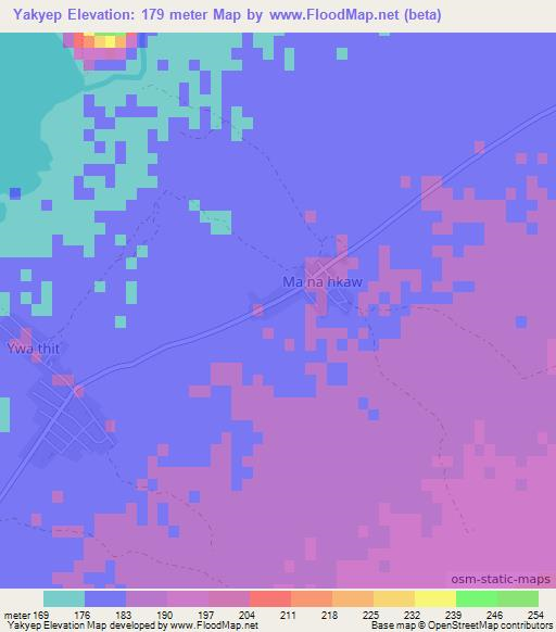 Yakyep,Myanmar Elevation Map