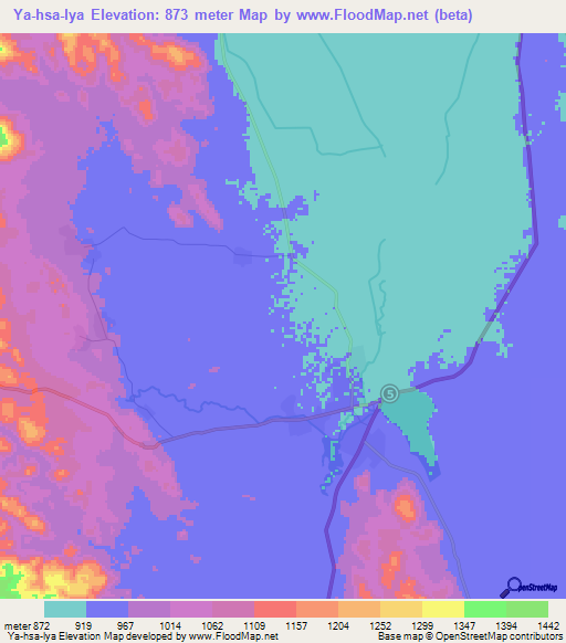 Ya-hsa-lya,Myanmar Elevation Map