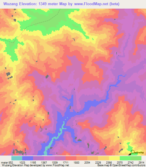 Wuzang,Myanmar Elevation Map