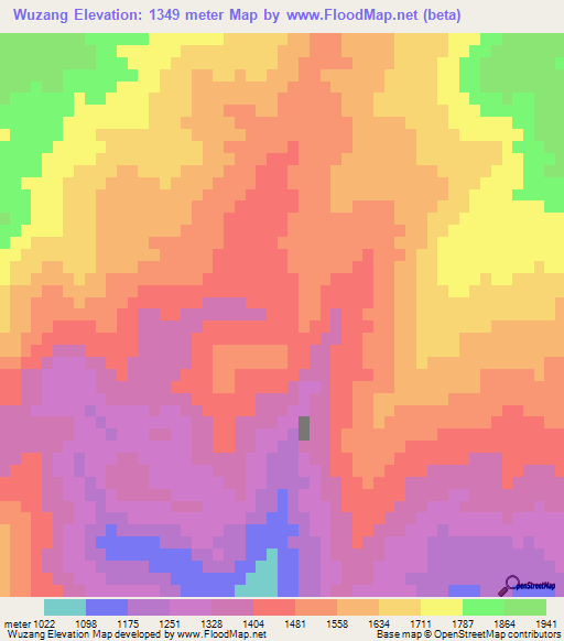 Wuzang,Myanmar Elevation Map