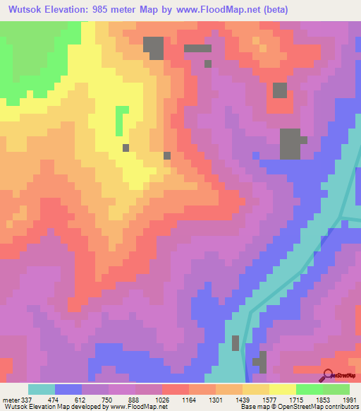 Wutsok,Myanmar Elevation Map