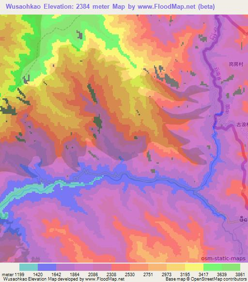 Wusaohkao,Myanmar Elevation Map