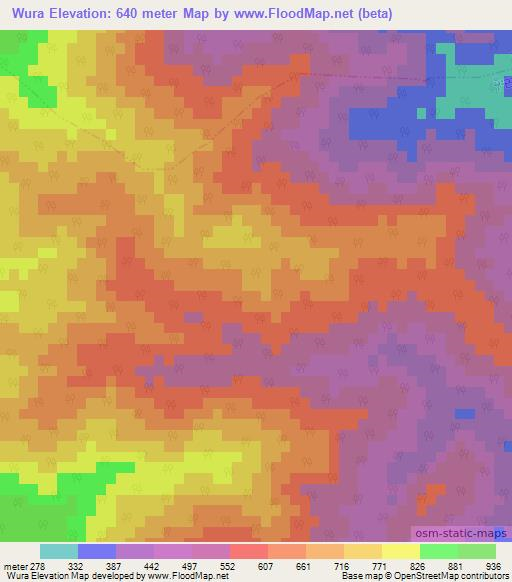 Wura,Myanmar Elevation Map