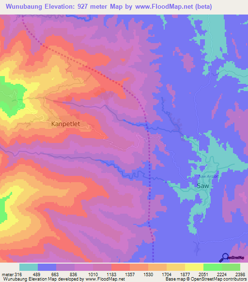 Wunubaung,Myanmar Elevation Map