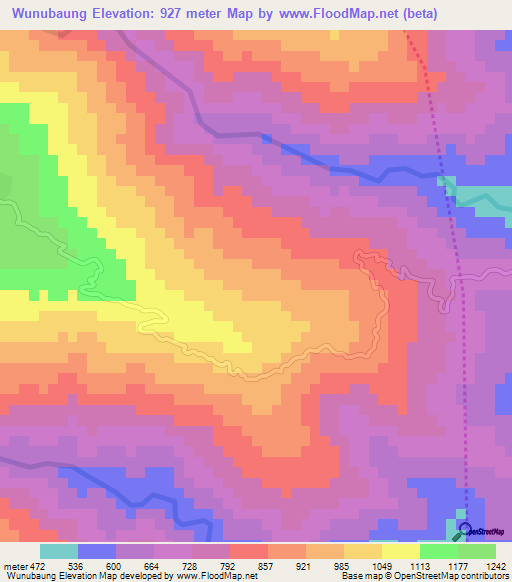 Wunubaung,Myanmar Elevation Map