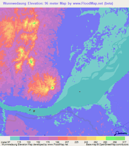 Wunnwedaung,Myanmar Elevation Map