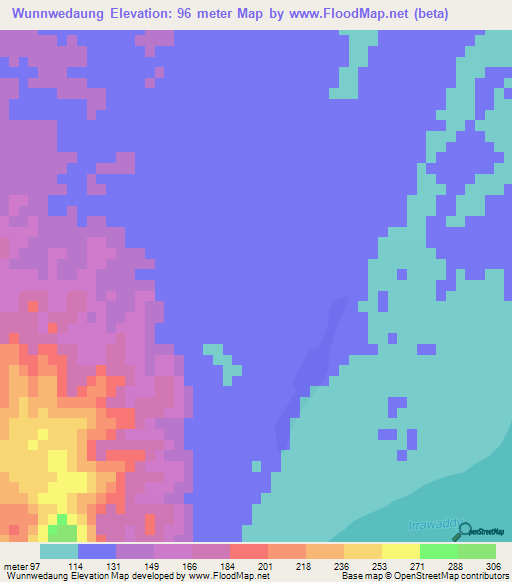 Wunnwedaung,Myanmar Elevation Map