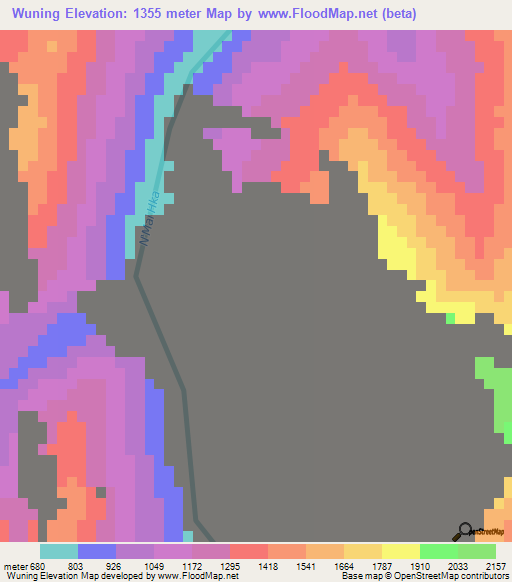 Wuning,Myanmar Elevation Map