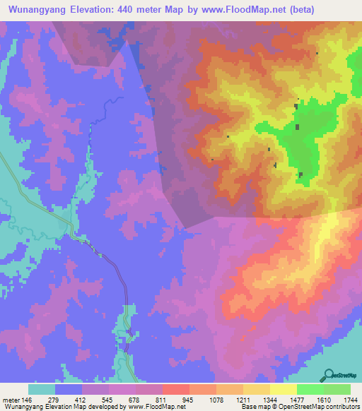 Wunangyang,Myanmar Elevation Map