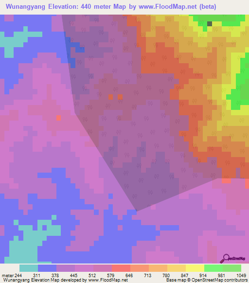 Wunangyang,Myanmar Elevation Map