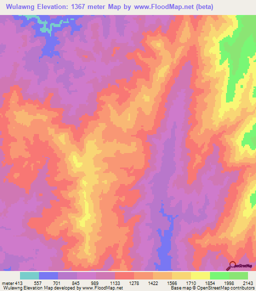 Wulawng,Myanmar Elevation Map