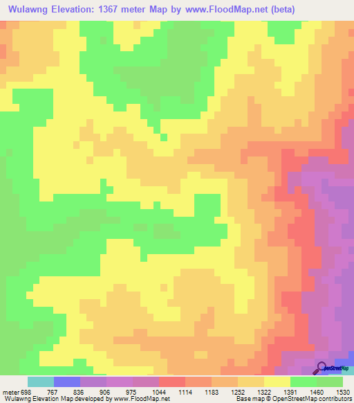 Wulawng,Myanmar Elevation Map